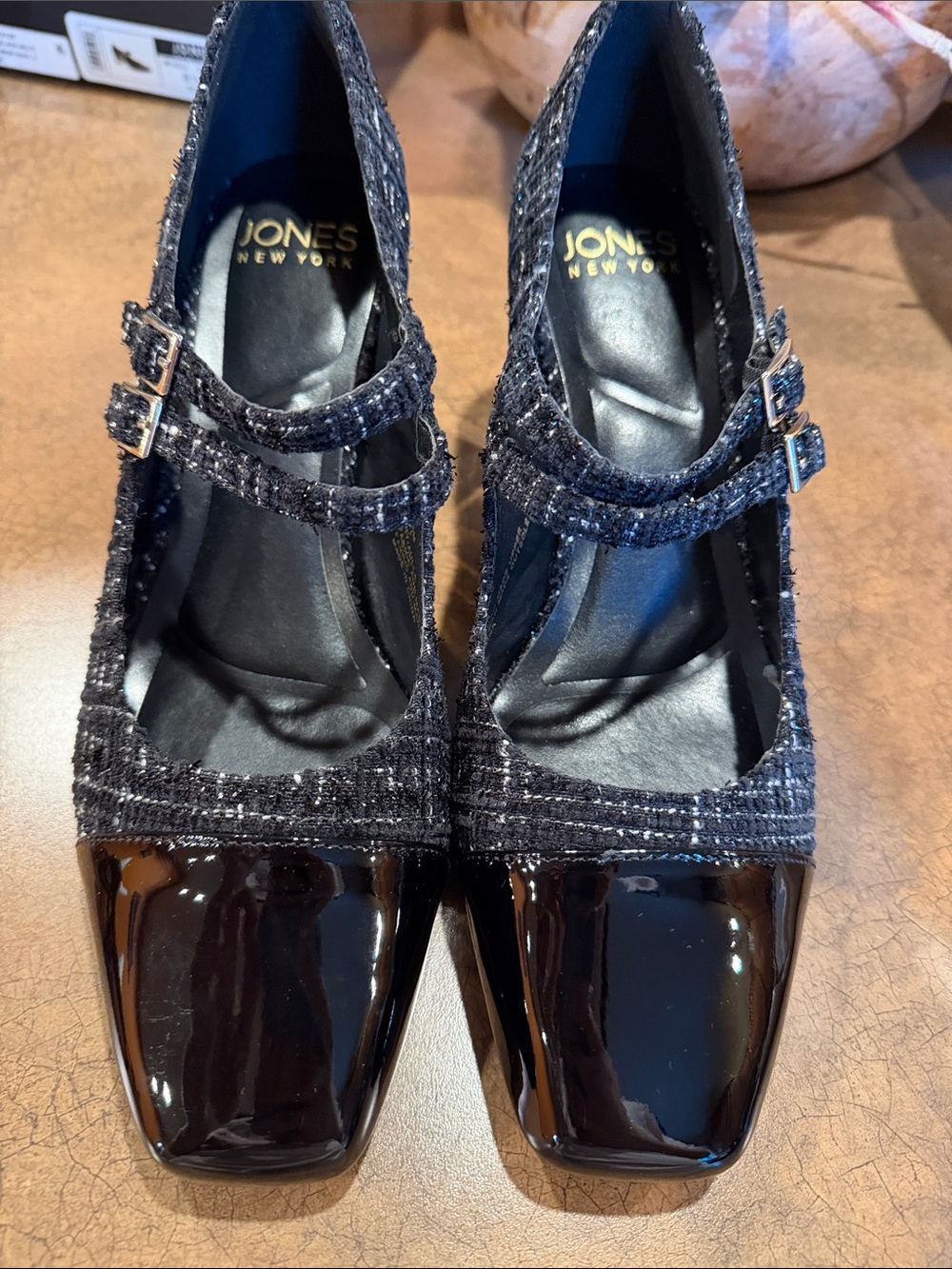 Jones New York Black Tweed & Patent Mary Jane Heels
